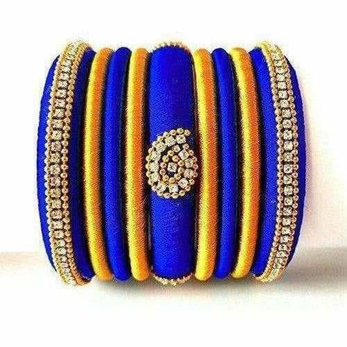 Royal Blue Grand Wedding Silk Thread Bangle Set with Jhumka Ear rings 