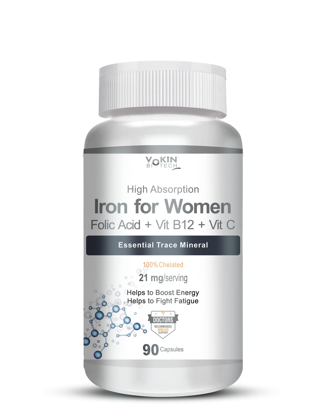 Vokin Biotech Iron Supplement for Women -100% Chelated - With Vitamin B12, Folic Acid & Vitamin C for High Absorption  Grab2Buy Vokin Biotech Grab2Buy