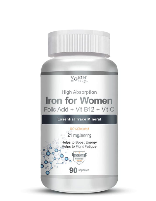 Vokin Biotech Iron Supplement for Women -100% Chelated - With Vitamin B12, Folic Acid & Vitamin C for High Absorption  Grab2Buy Vokin Biotech Grab2Buy