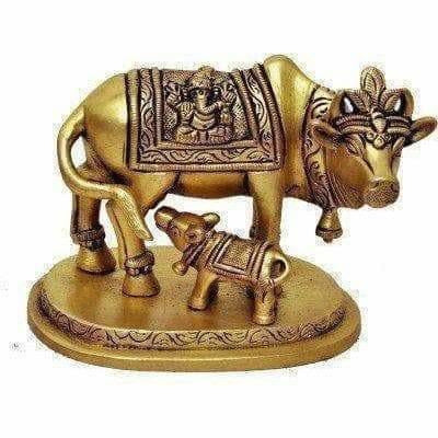 Brass Holy Kamdhenu Cow and Calf Sculpture - Grab2buy