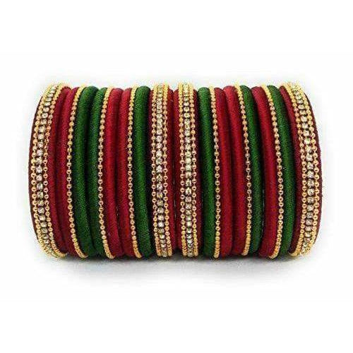 Handmade Silk Thread Bangle Maroon and Green Color 