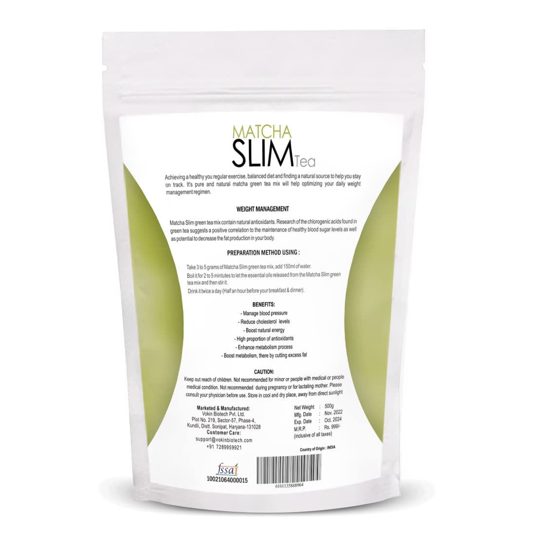 Vokin Biotech Matcha Green Tea Powder Supports Weight Loss Management | Rich In Antioxidants  Grab2Buy Vokin Biotech Grab2Buy