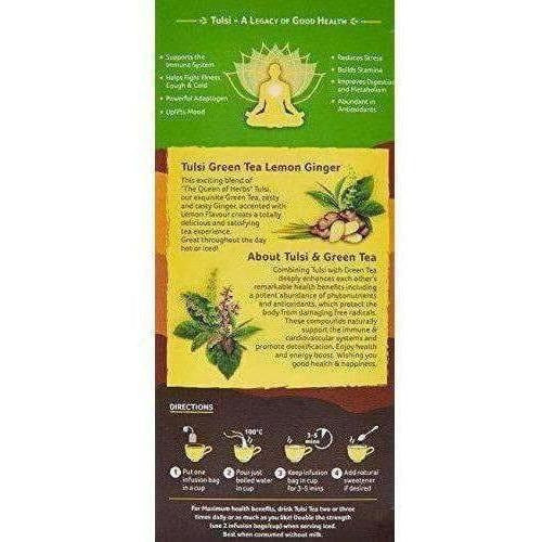 Organic India Tulsi Green Tea Lemon Ginger 25 Tea Bags 