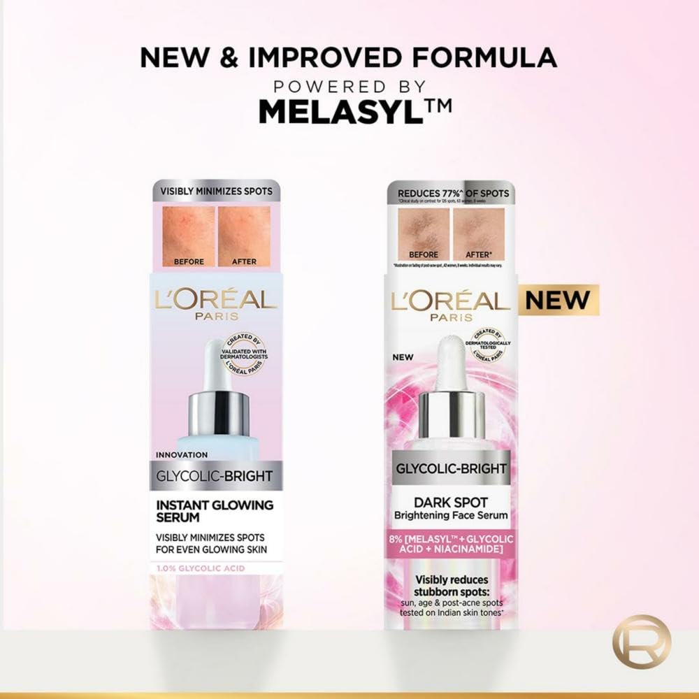L'Oreal Paris Glycolic Bright 8% [Melasyl + Niacinamide] Face Serum For Brightening Dark Spots - Grab2buy