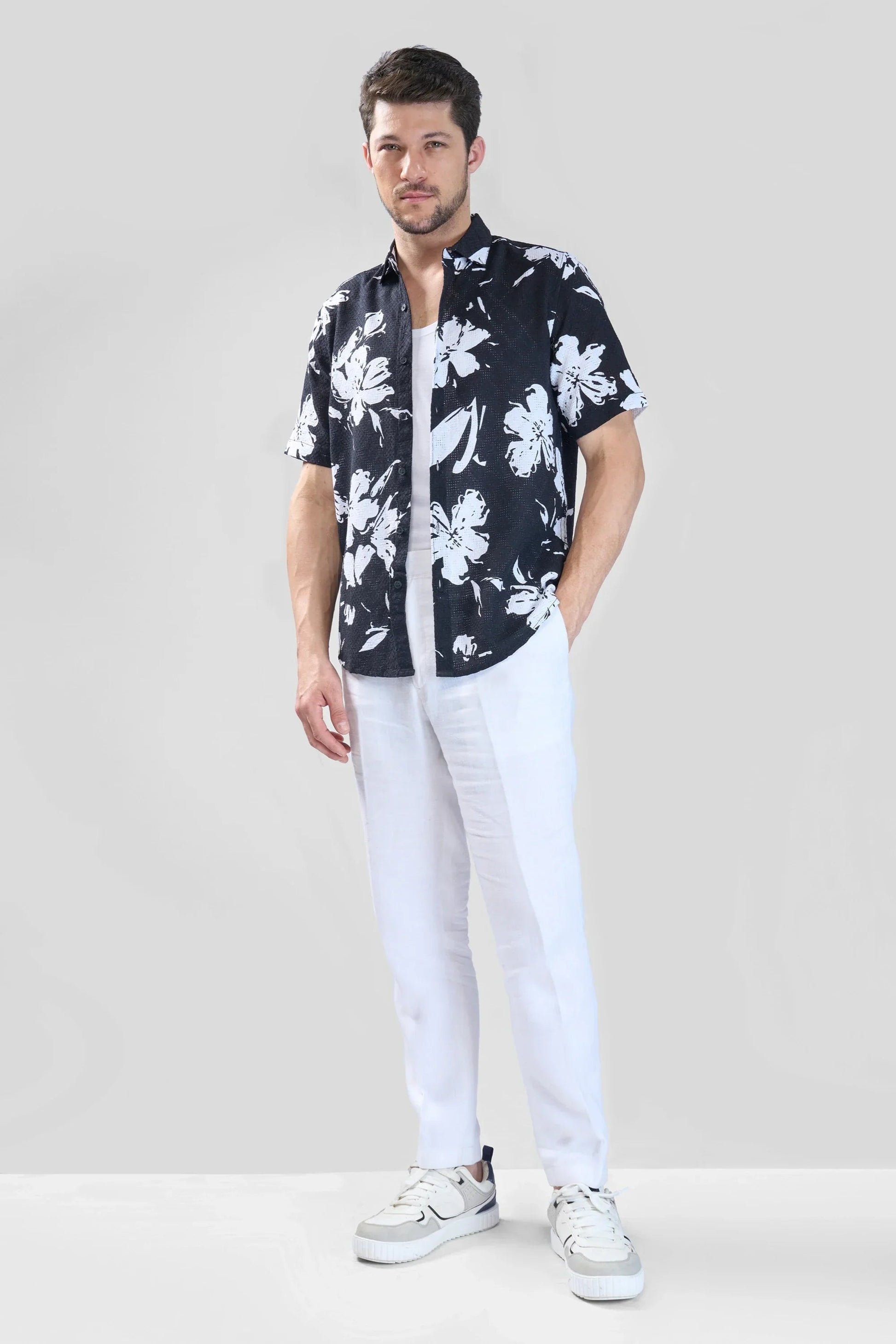Xkind Black Floral Printed Textured Regular Fit Shirt  Grab2Buy Xkind Grab2Buy