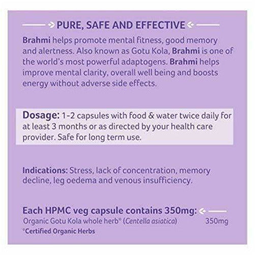 Organic India Brahmi / Gotu Kola Capsules | Certified Organic Brain Tonic for Memory & Focus 