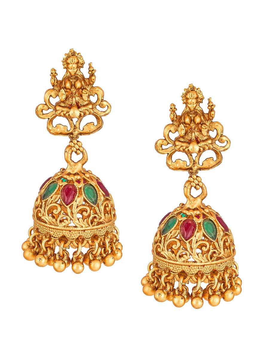 Aadita Gold-Toned Red & Green Stone-Studded Temple Jewelry Set - Grab2buy