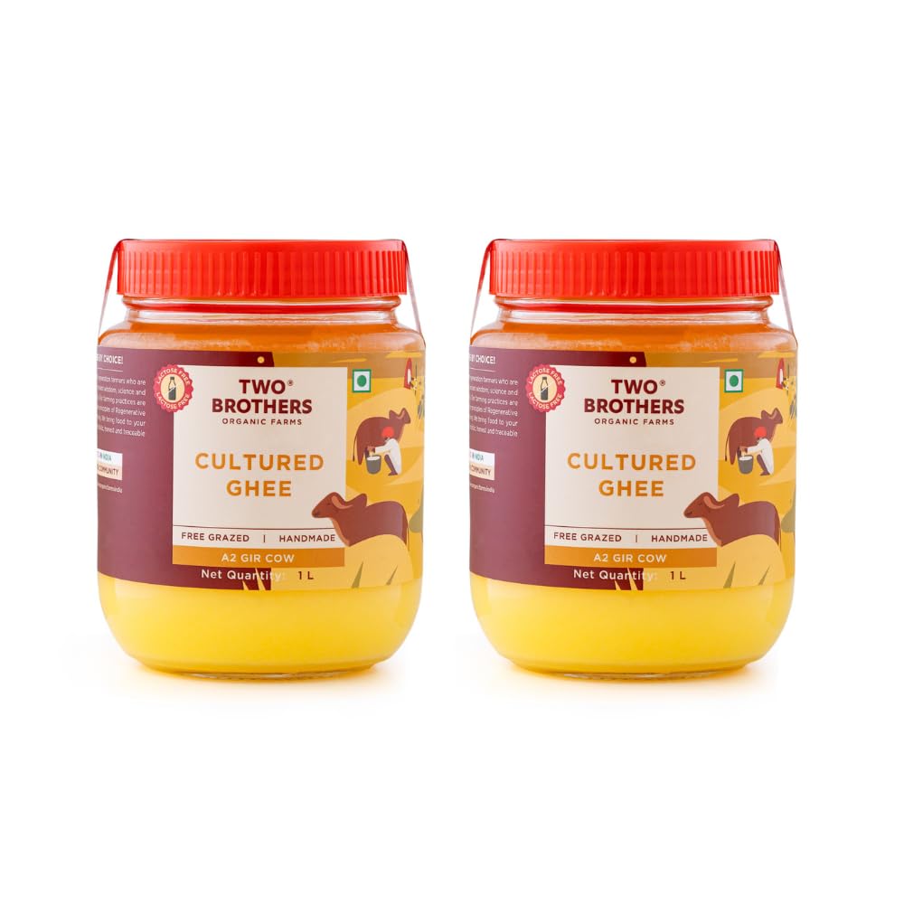 Two Brothers Organic Farms A2 Gir Cow Cultured Ghee | Cultured Cow Desi Ghee | Curd-Churned Bilona Ghee | Pure, Natural, and Healthy 