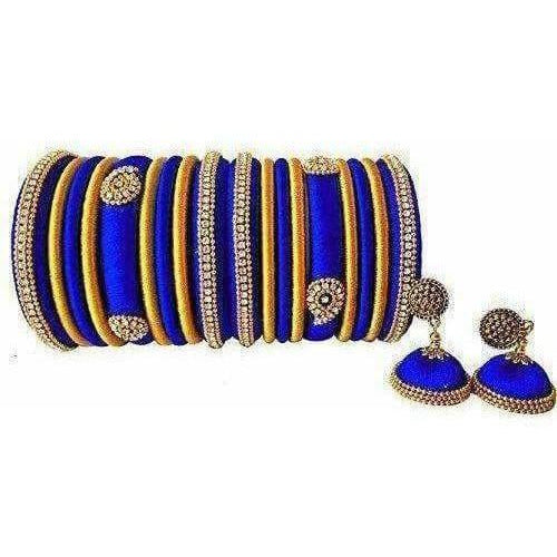 Royal Blue Grand Wedding Silk Thread Bangle Set with Jhumka Ear rings 