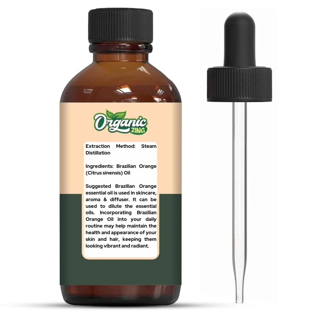 Organic Zing Brazilian Orange (Citrus sinensis) Oil | Pure & Natural Essential Oil for Skin Care, Aroma & Diffuser