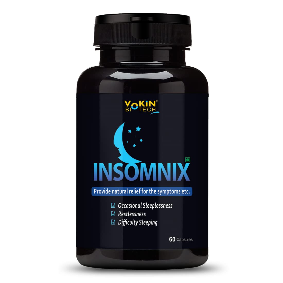 Vokin Biotech Insomnix 60 Capsules with Melatonin 10mg & L-Theanine 100mg Healthy Sleep Cycle | Helps Stress & Anxiety Relief | Improve Concentration  Grab2Buy Vokin Biotech Grab2Buy