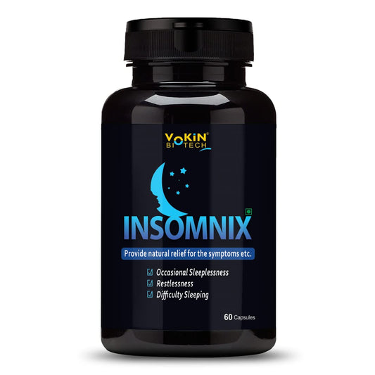Vokin Biotech Insomnix 60 Capsules with Melatonin 10mg & L-Theanine 100mg Healthy Sleep Cycle | Helps Stress & Anxiety Relief | Improve Concentration  Grab2Buy Vokin Biotech Grab2Buy