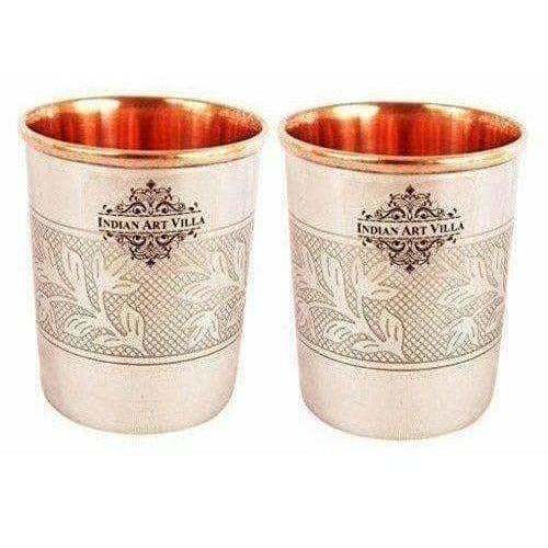 Embossed Design Steel Copper Glass Tumbler (250ml) - Set of 2 | Grab2Buy