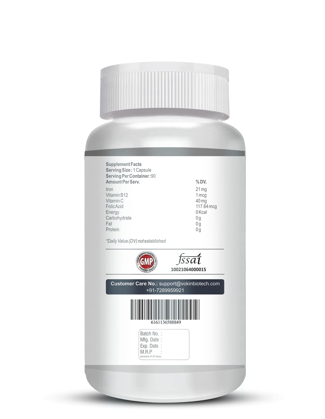 Vokin Biotech Iron Supplement for Women -100% Chelated - With Vitamin B12, Folic Acid & Vitamin C for High Absorption  Grab2Buy Vokin Biotech Grab2Buy
