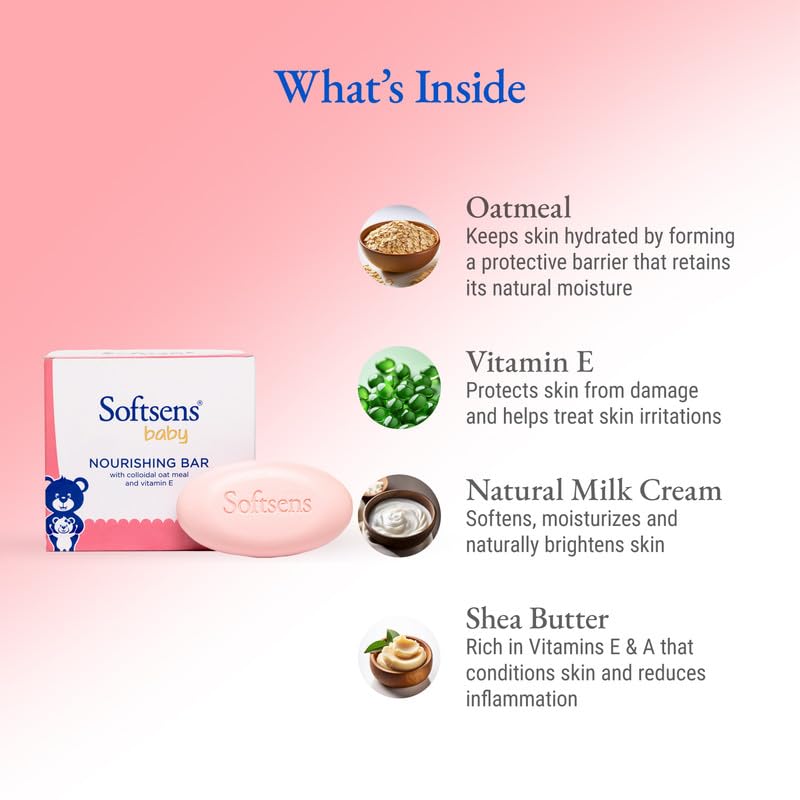 Softsens Baby Nourishing Soap Bar Enriched with Colloidal Oatmeal, Shea Butter & Vitamin E 