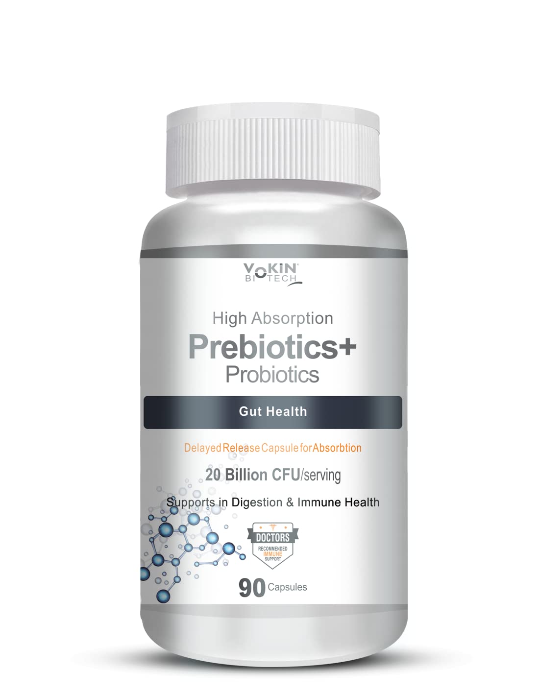 Vokin Biotech Prebiotics + Probiotics 20 Billion Cfu Supplement with Delayed-Release Capsules for Temperature Stable, Digestion and Immune Health  Grab2Buy Vokin Biotech Grab2Buy