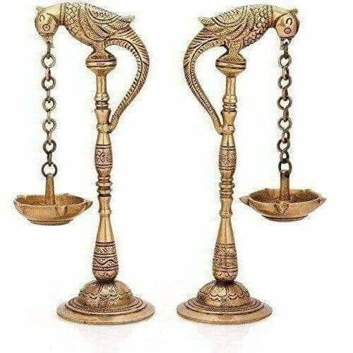 Brass - Pair Of Bird Diya Oil Lamp Stand  Grab2Buy Brandless Grab2Buy
