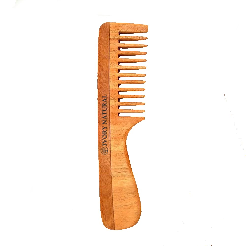 Ivory Natural Handle Kacchi Neem Comb For Gentle Detangling & Scalp Nourishment For Hair 