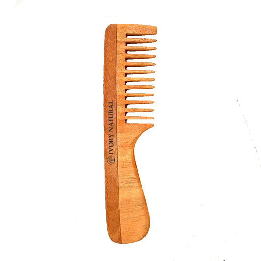 Ivory Natural Handle Kacchi Neem Comb For Gentle Detangling & Scalp Nourishment For Hair 