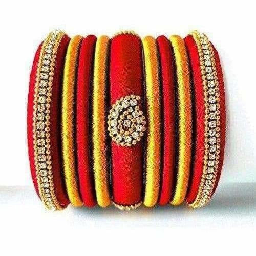 Red Grand Wedding Silk Thread Bangle Set with Jhumka Ear rings 