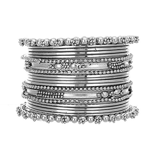 Navratri Ethnic Traditional Silver Oxidized Bangle Set For Women - Wahe Jewels 