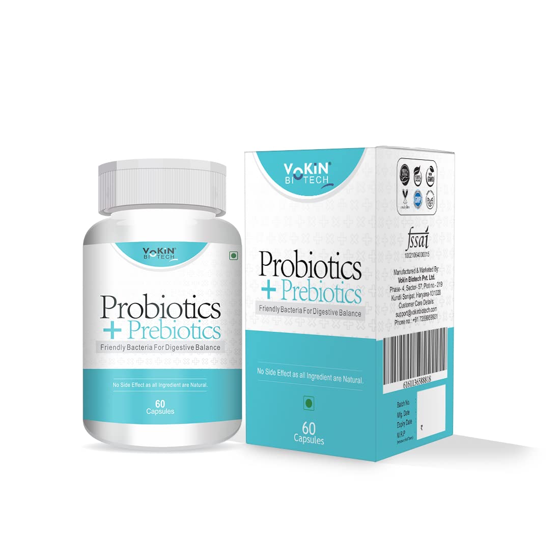 Vokin Biotech Probiotics+ Prebiotics Supplement 50 Billion Cfu For Women & Men With Prebiotics 150 mg | Probiotic Capsules For Digestion Support, Gut Health And Immunity  Grab2Buy Vokin Biotech Grab2Buy