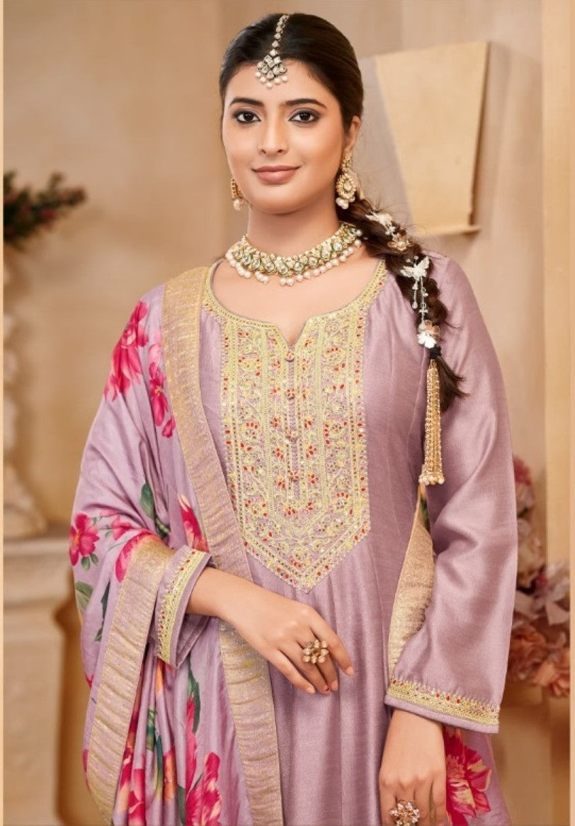 Anaita Light Lavender Vichitra Silk Sequence Embroidered Salwar Suit