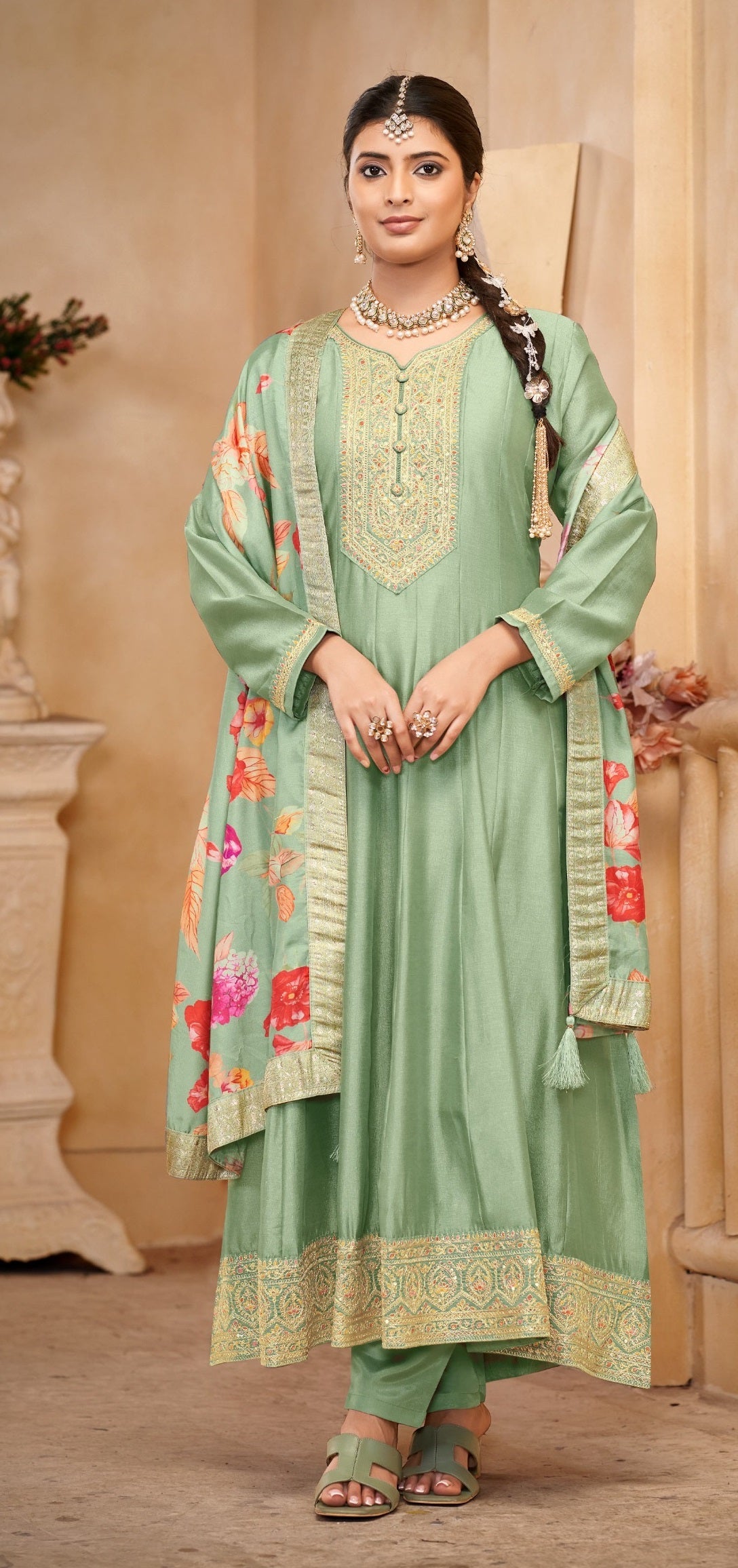 Anaita Light Green Vichitra Silk Sequence Embroidered Salwar Suit