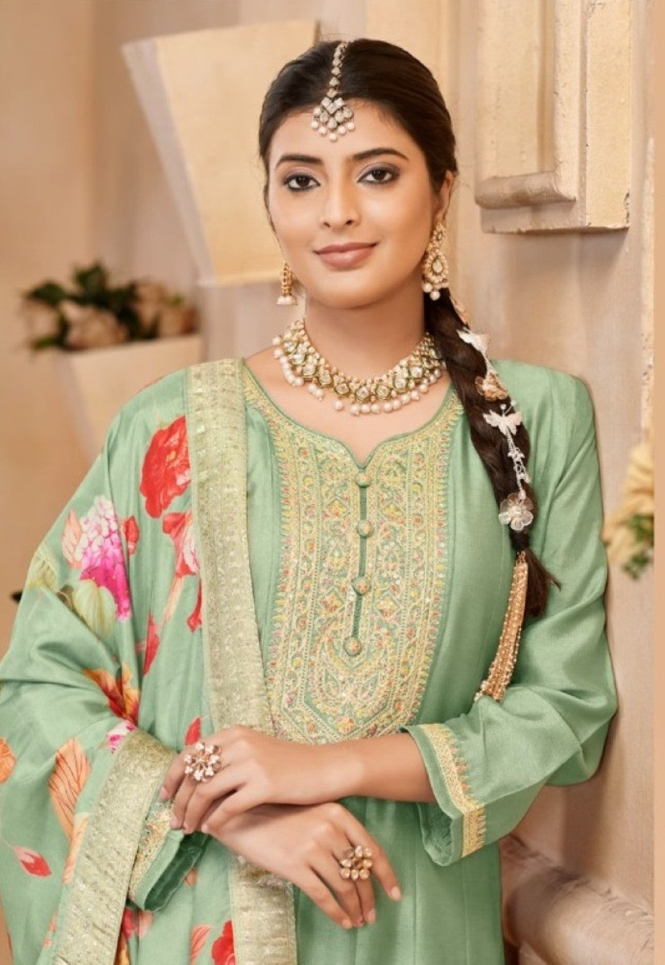 Anaita Light Green Vichitra Silk Sequence Embroidered Salwar Suit