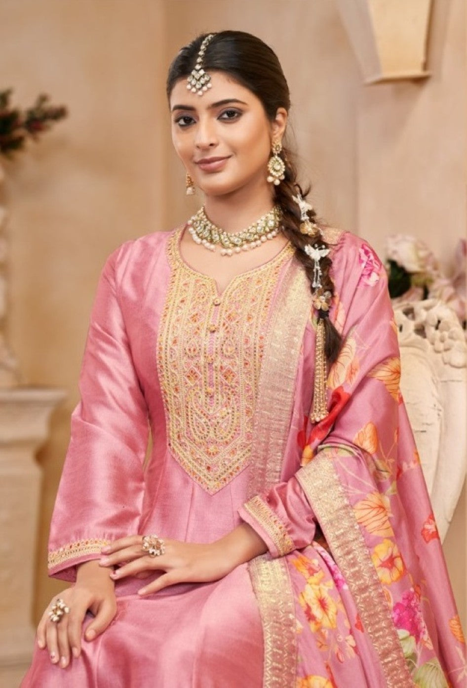 Anaita Light Pink Vichitra Silk Sequence Embroidered Salwar Suit