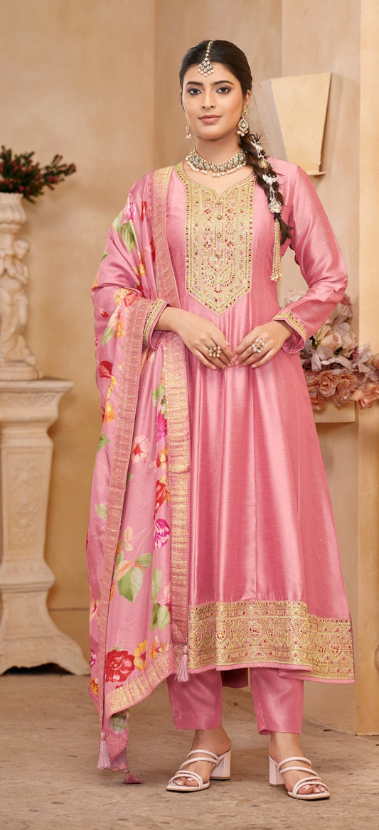 Anaita Light Pink Vichitra Silk Sequence Embroidered Salwar Suit
