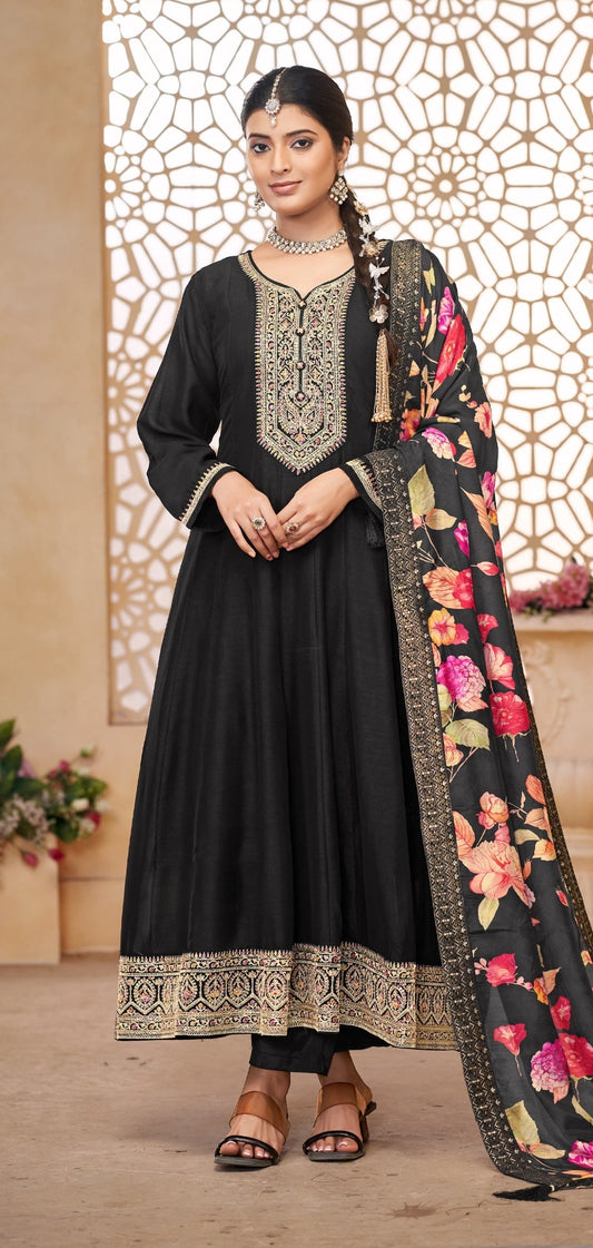 Anaita Black Vichitra Silk Sequence Embroidered Salwar Suit