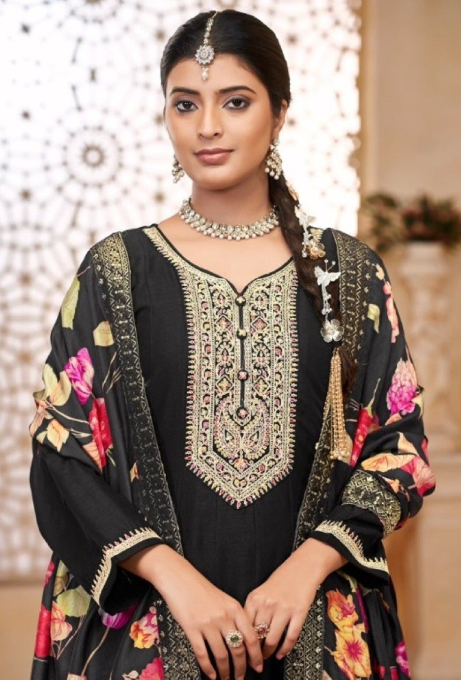 Anaita Black Vichitra Silk Sequence Embroidered Salwar Suit