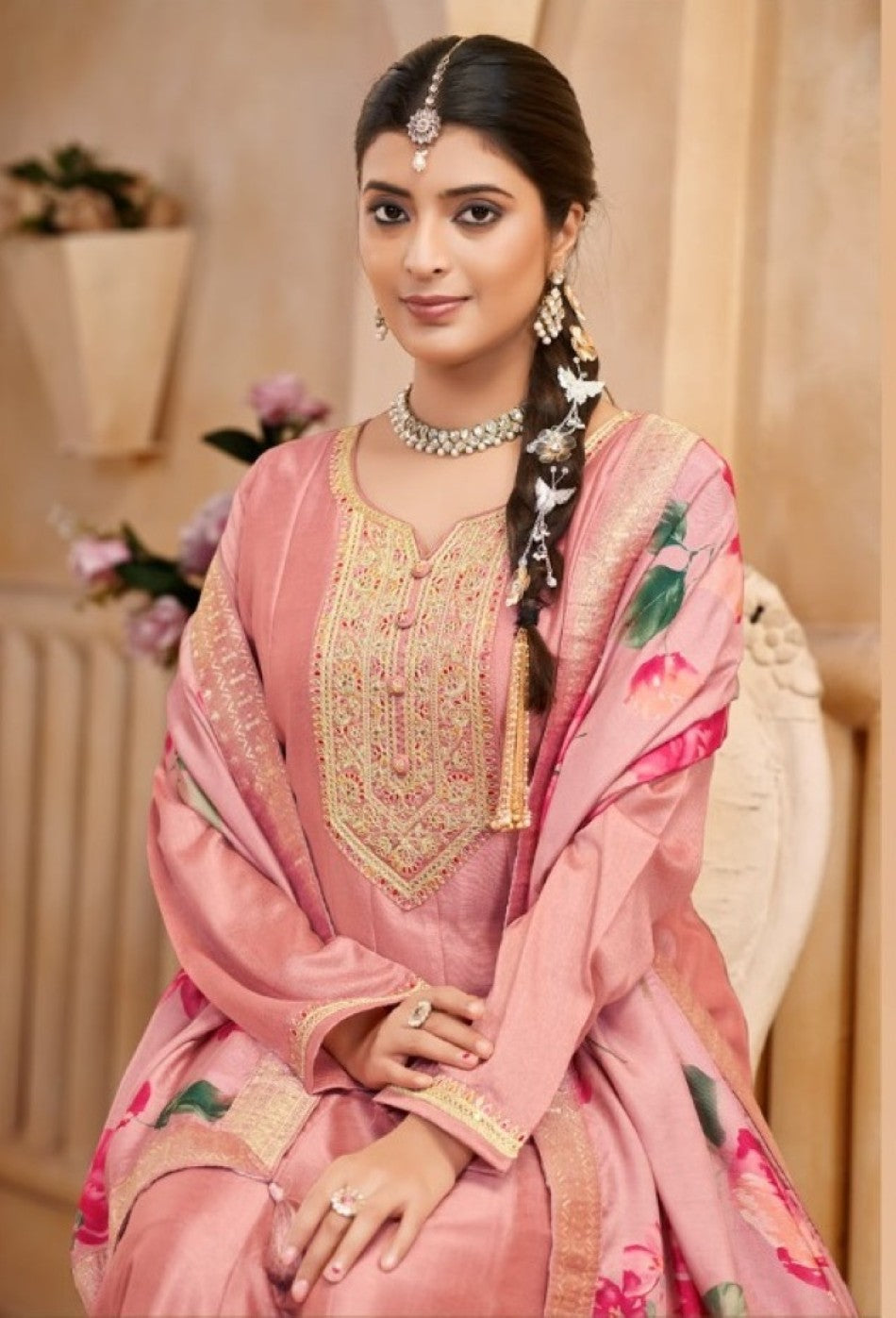 Anaita Light Peach Vichitra Silk Sequence Embroidered Salwar Suit