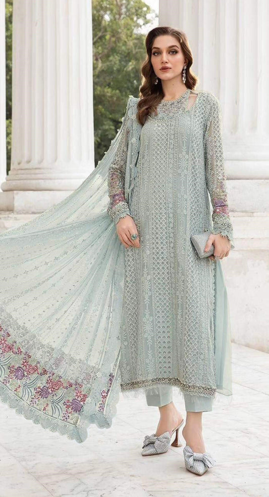 Anaita Sea-Green Fox Georgette Suit With Embroidered Sequence Work