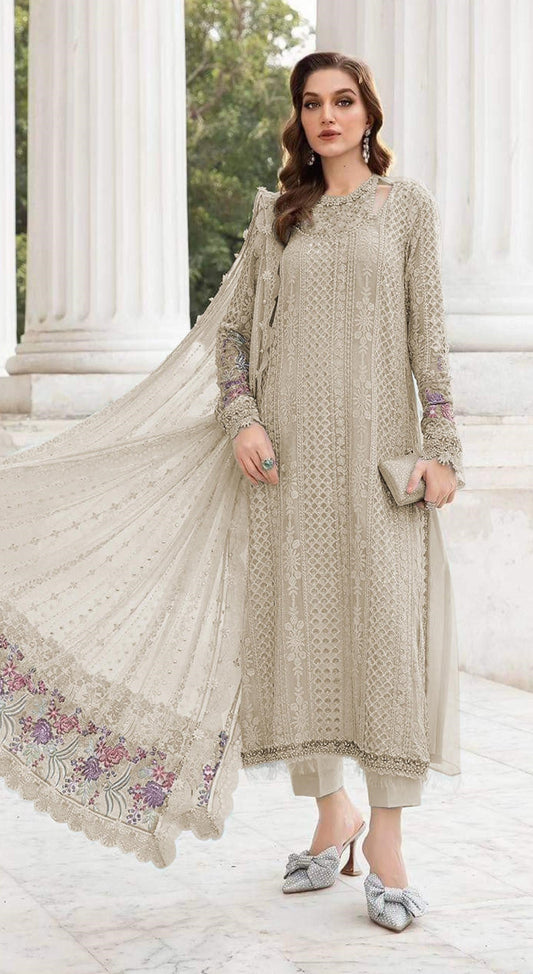 Anaita Cream Fox Georgette Suit With Embroidered Sequence Work