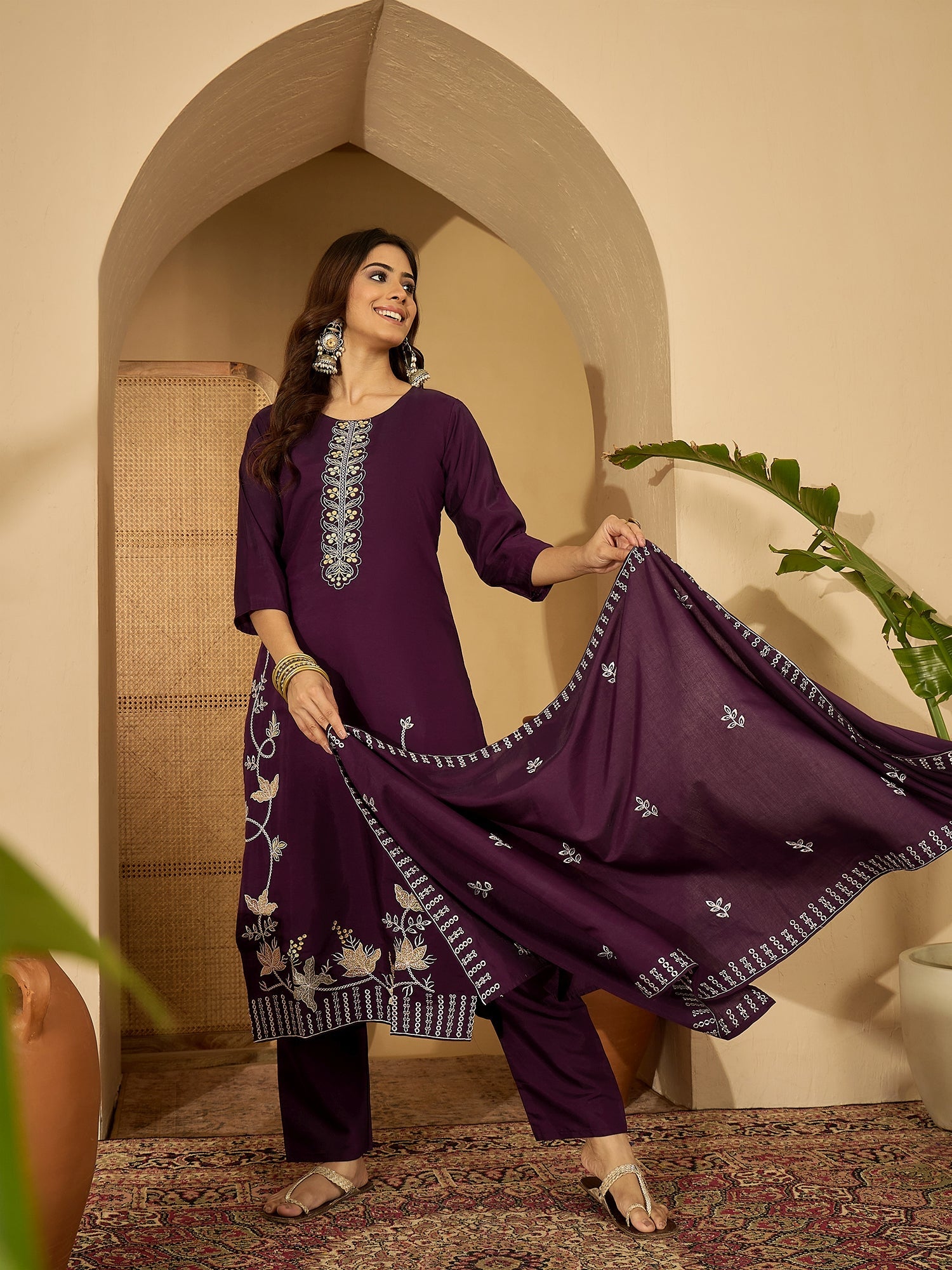 Joban Fashion Purple Silk Embroidery Readymade Kurta Set