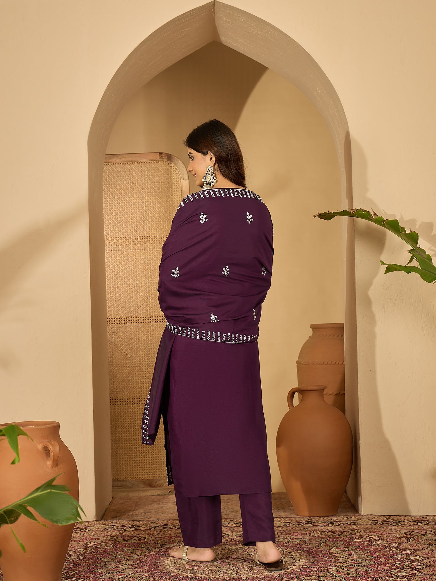 Joban Fashion Purple Silk Embroidery Readymade Kurta Set