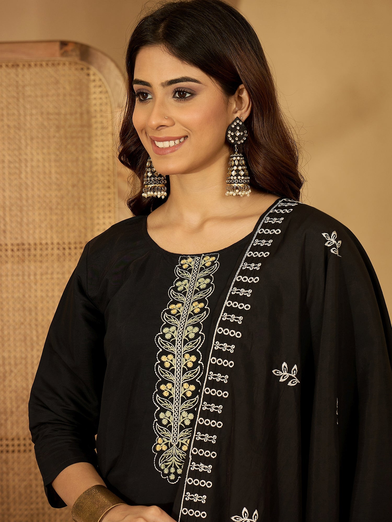Joban Fashion Black Silk Embroidery Readymade Kurta Set