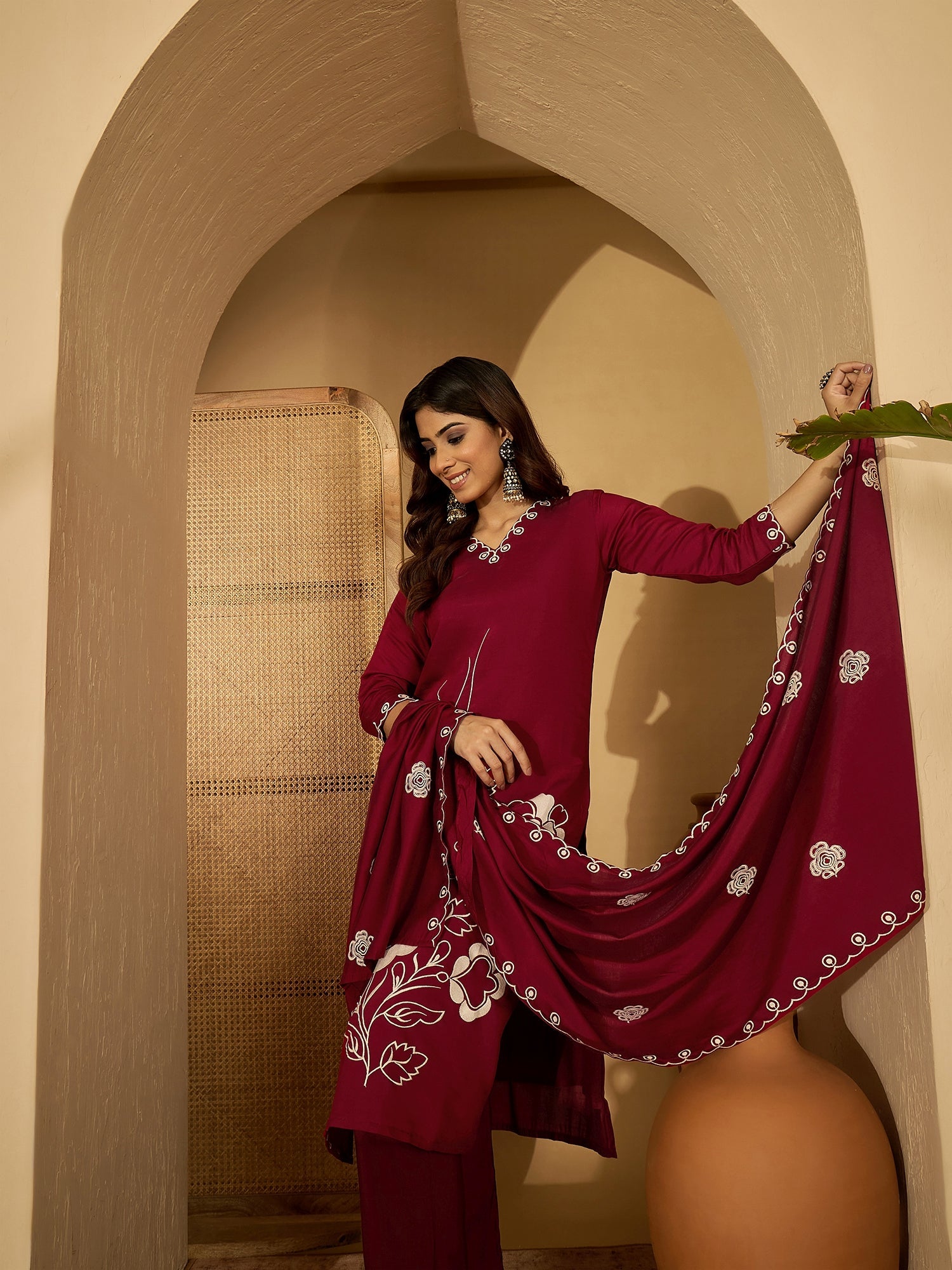 Joban Fashion Maroon Silk Embroidery Readymade Kurta Set