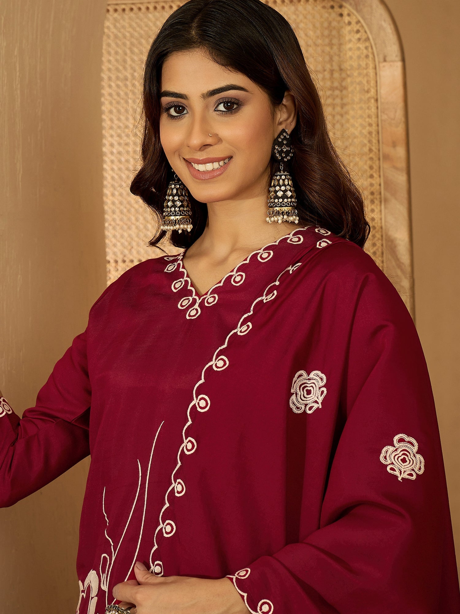 Joban Fashion Maroon Silk Embroidery Readymade Kurta Set