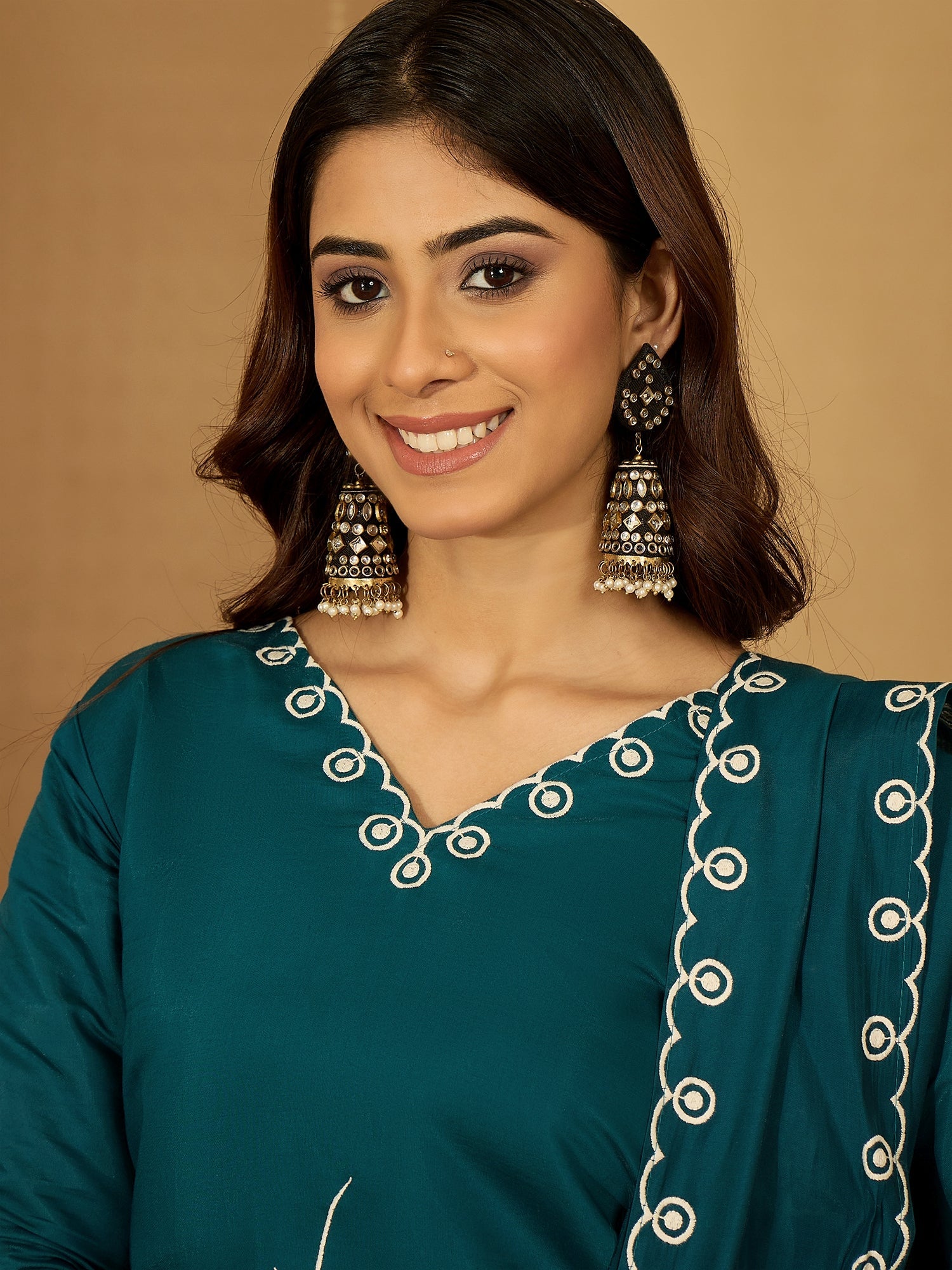 Joban Fashion Teal Silk Embroidery Readymade Kurta Set