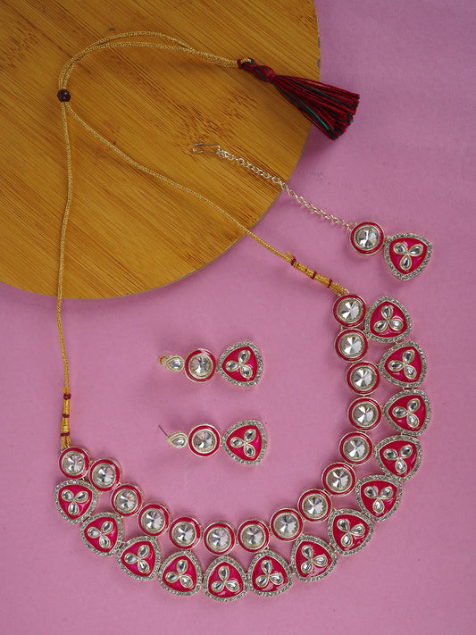 Divisha Alloy Gold-plated Pink Meena Western Jewellery Set | Grab2Buy