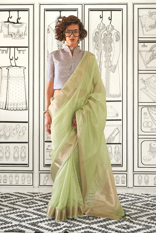 Monjolika Fashion Chiffon Weaving Light Green Designer Saree