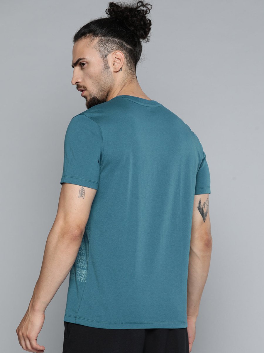 Alcis Men Teal Blue Typography Printed Slim Fit Gym T-shirt 