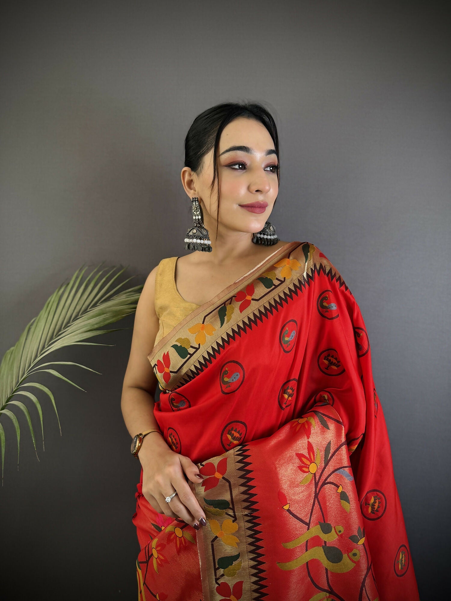 Joban Fashion Red Paithani Soft Silk Meenakari Saree
