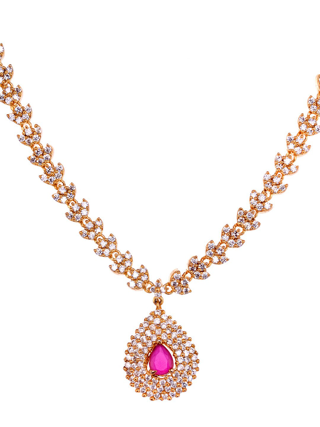 Saraf RS Jewellery Gold-Plated White & Red American Diamond Studded & Beaded Handcrafted Jewellery Set - Grab2buy