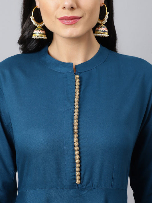 Khushal K Women Blue Ethnic Motifs Empire Kurta with Trousers & With Dupatta - Grab2buy