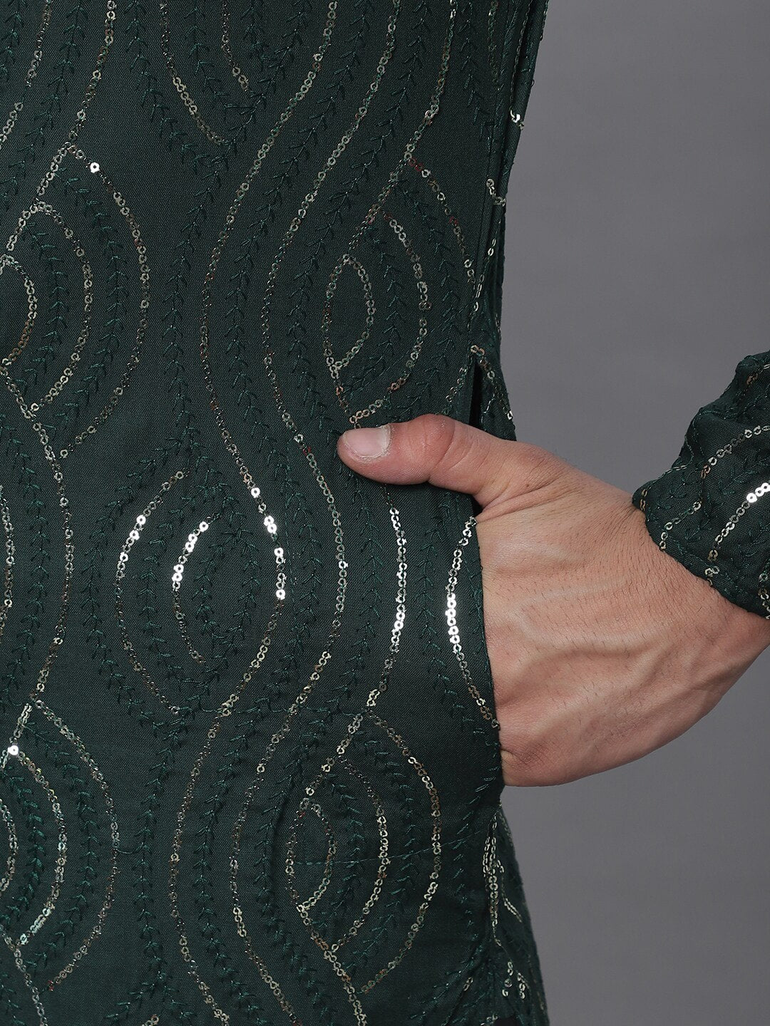 Sojanya Band Collar Sequined Pure Cotton Kurta 