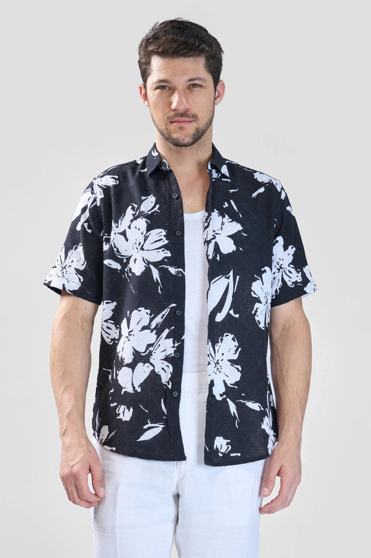 Xkind Black Floral Printed Textured Regular Fit Shirt  Grab2Buy Xkind Grab2Buy